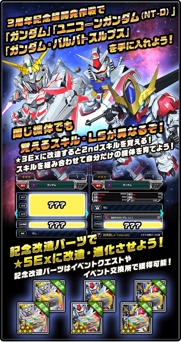 イベント情報 3周年記念超開発作戦 公式 Sガンロワ スーパーガンダムロワイヤル最速攻略wiki